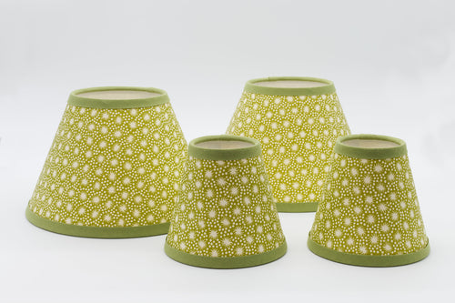 Green Animalcules lampshade, closer view of the speckled pattern.