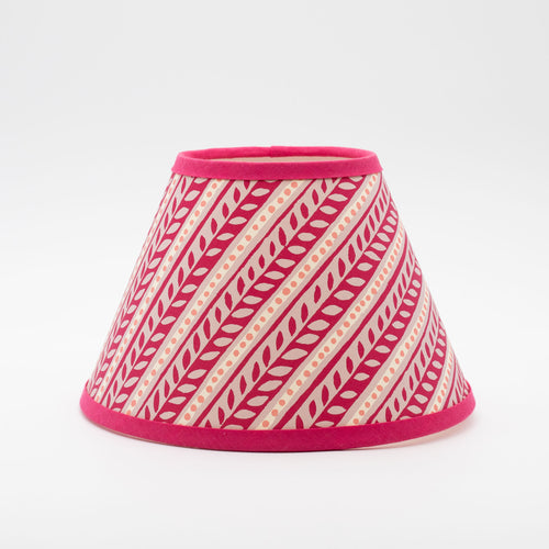 Charleston Border lampshade in pink — hand-painted Bloomsbury-style border pattern on a conical paper shade.