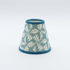 small Dandelion lampshade in blue — dandelion seedhead pattern on a handmade conical paper shade.