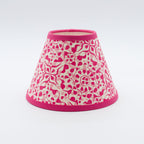 Dappled Pink lampshade — soft dappled spot texture in pink on a handmade conical paper shade.