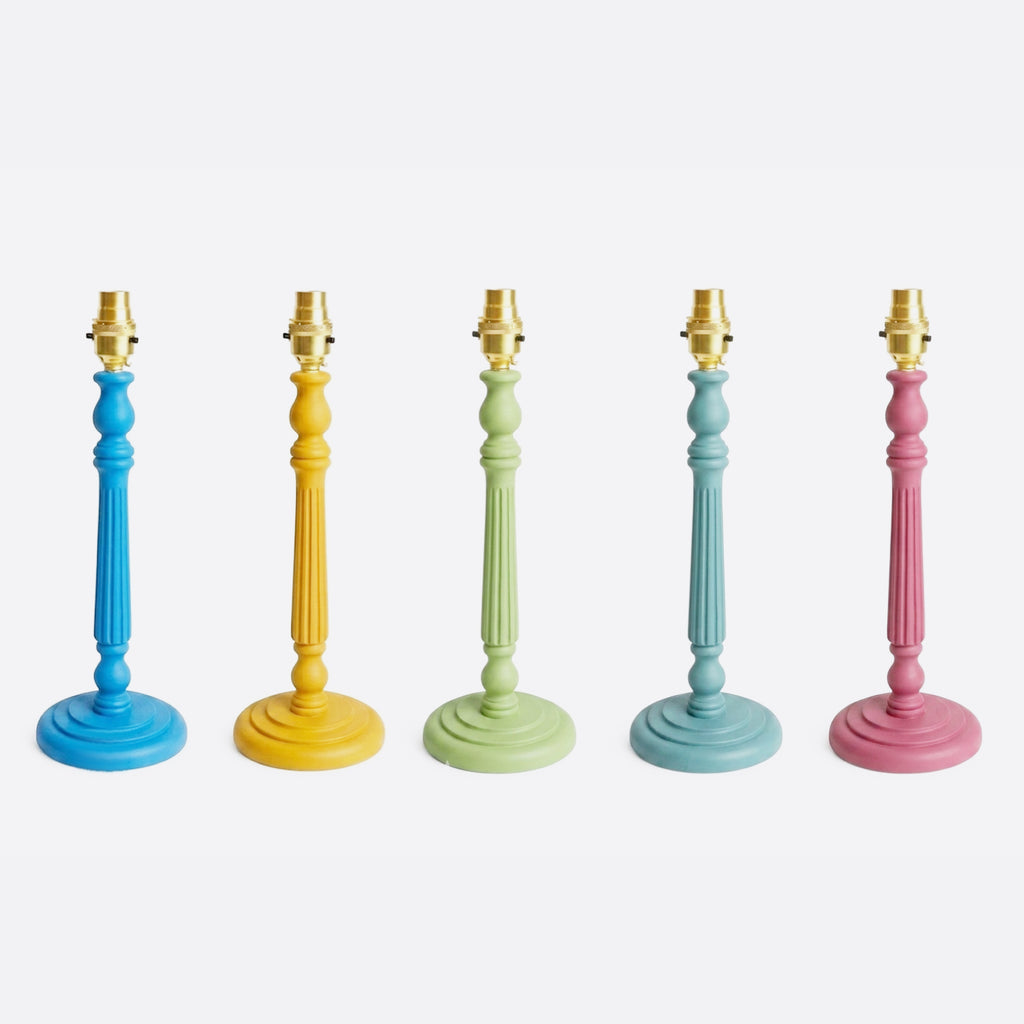 Painted wooden table lamp bases, alternate view — coming soon.