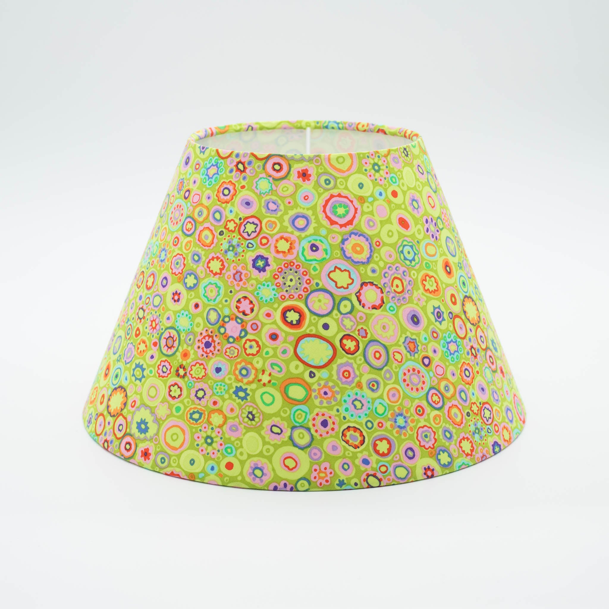 Millefiori Lime lampshade — Kaffe Fassett millefiori floral print in lime and multicolour on a cotton shade.