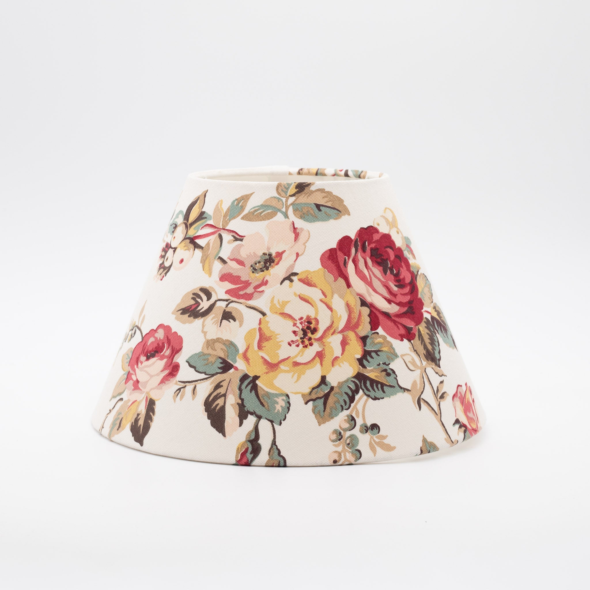 Roses & Cream lampshade — rose floral pattern on cream, cotton conical shade.