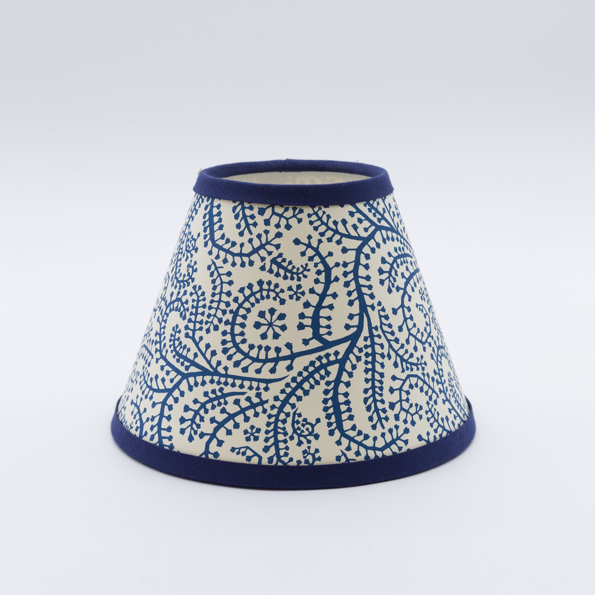 Seaweed Blue Paisley lampshade — blue paisley seaweed pattern on a handmade conical paper shade.