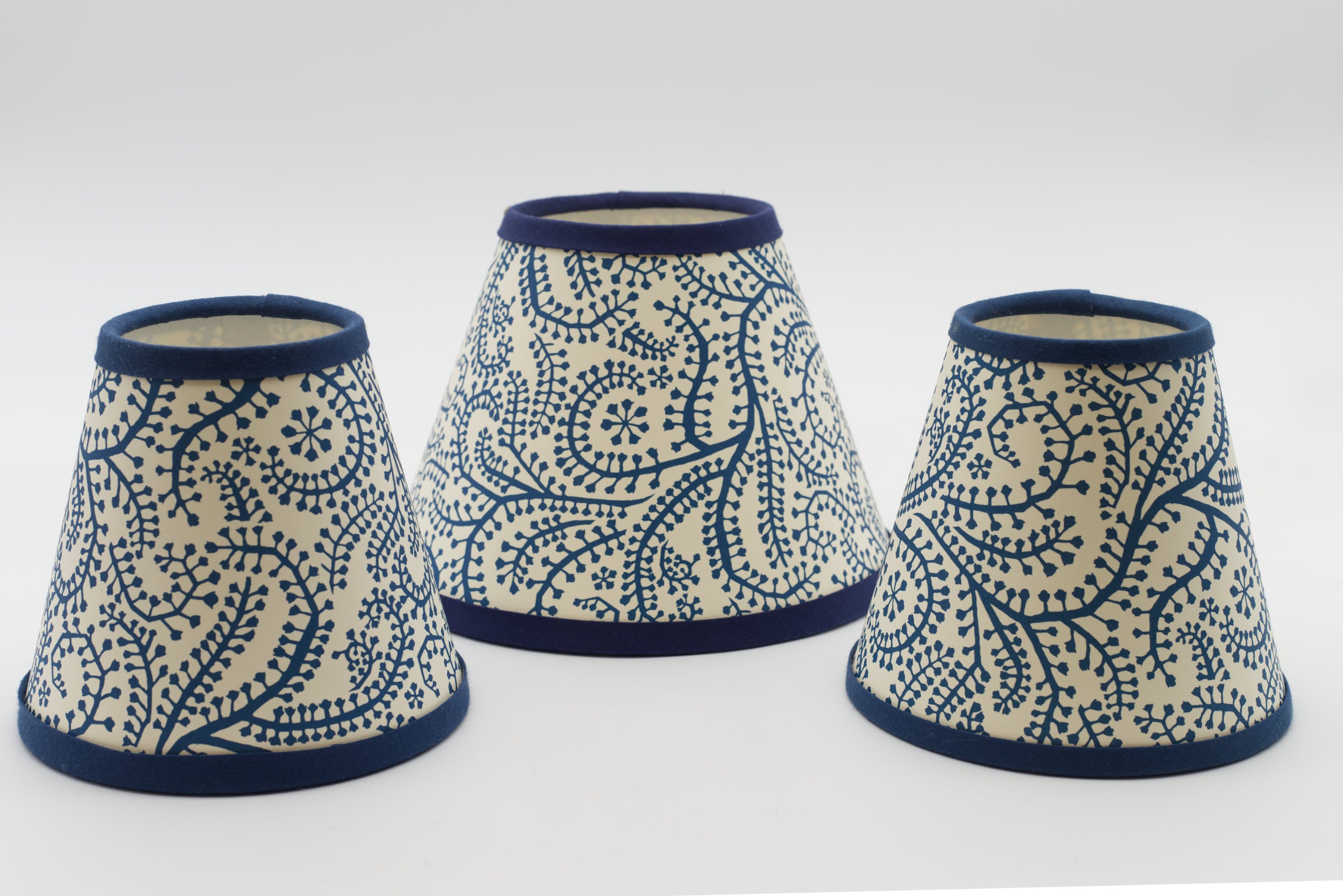 Seaweed Blue Paisley paper lampshade, further view.